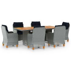 Mobilier à dîner 7 pcs avec coussins Résine tressée Gris clair 6