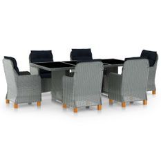 Mobilier à dîner 7 pcs avec coussins Résine tressée Gris clair 3