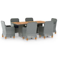 Mobilier à dîner 7 pcs avec coussins Résine tressée Gris clair 2