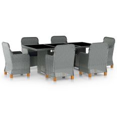 Mobilier à dîner 7 pcs avec coussins Résine tressée Gris clair