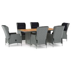 Mobilier à dîner 7 pcs avec coussins Résine tressée Gris clair 5