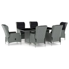 Mobilier à dîner 7 pcs avec coussins Résine tressée Gris clair 4