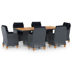 Mobilier à dîner 7 pcs avec coussins Résine tressée Gris foncé 5