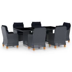 Mobilier à dîner 7 pcs avec coussins Résine tressée Gris foncé 4