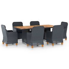 Mobilier à dîner 7 pcs avec coussins Résine tressée Gris foncé 6