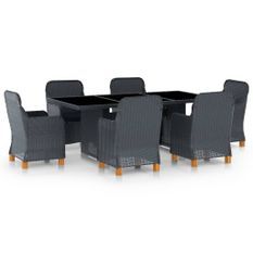 Mobilier à dîner 7 pcs avec coussins Résine tressée Gris foncé