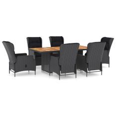 Mobilier à dîner 7 pcs avec coussins Résine tressée Gris foncé 3