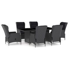 Mobilier à dîner 7 pcs avec coussins Résine tressée Gris foncé 2