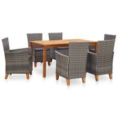 Mobilier à dîner 7 pcs Résine tressée et bois d'acacia Gris