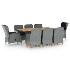 Mobilier à dîner 9 pcs avec coussins Résine tressée Gris clair 9