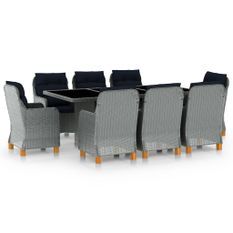 Mobilier à dîner 9 pcs avec coussins Résine tressée Gris clair 6