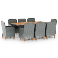 Mobilier à dîner 9 pcs avec coussins Résine tressée Gris clair 5