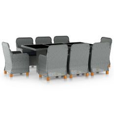 Mobilier à dîner 9 pcs avec coussins Résine tressée Gris clair 10