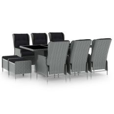 Mobilier à dîner 9 pcs avec coussins Résine tressée Gris clair 3