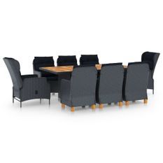 Mobilier à dîner 9 pcs avec coussins Résine tressée Gris foncé 12