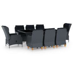 Mobilier à dîner 9 pcs avec coussins Résine tressée Gris foncé 11