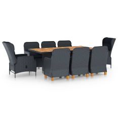 Mobilier à dîner 9 pcs avec coussins Résine tressée Gris foncé 8