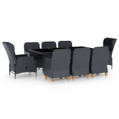 Mobilier à dîner 9 pcs avec coussins Résine tressée Gris foncé 7