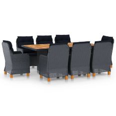 Mobilier à dîner 9 pcs avec coussins Résine tressée Gris foncé 2