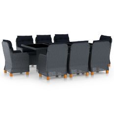 Mobilier à dîner 9 pcs avec coussins Résine tressée Gris foncé 6