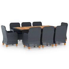 Mobilier à dîner 9 pcs avec coussins Résine tressée Gris foncé 5