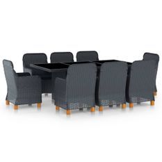 Mobilier à dîner 9 pcs avec coussins Résine tressée Gris foncé 10