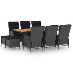 Mobilier à dîner 9 pcs avec coussins Résine tressée Gris foncé 9