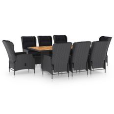 Mobilier à dîner 9 pcs avec coussins Résine tressée Gris foncé 4