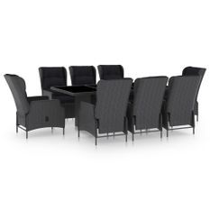 Mobilier à dîner 9 pcs avec coussins Résine tressée Gris foncé 3