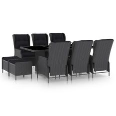 Mobilier à dîner 9 pcs avec coussins Résine tressée Gris foncé