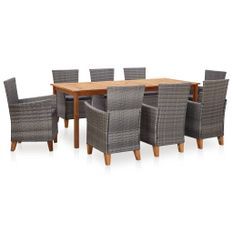 Mobilier à dîner 9 pcs Résine tressée et bois d'acacia Gris