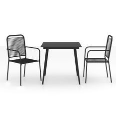 Mobilier à dîner d'extérieur 3 pcs Corde en coton et acier Noir