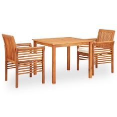 Mobilier à dîner d'extérieur 3 pcs et coussins Acacia solide