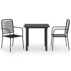 Mobilier à dîner d'extérieur 3 pcs Noir Verre et acier