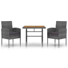Mobilier à dîner d'extérieur 3 pcs Résine tressée Gris