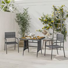 Mobilier à dîner d'extérieur 3 pcs Résine tressée Gris