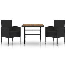 Mobilier à dîner d'extérieur 3 pcs Résine tressée Noir
