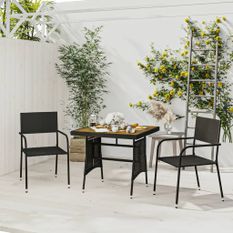 Mobilier à dîner d'extérieur 3 pcs Résine tressée Noir