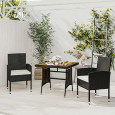 Mobilier à dîner d'extérieur 3 pcs Résine tressée Noir