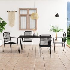 Mobilier à dîner d'extérieur 5 pcs Corde en coton et acier Noir