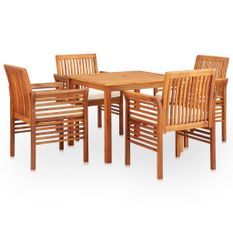 Mobilier à dîner d'extérieur 5 pcs et coussins Acacia solide 4