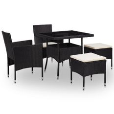 Mobilier à dîner d'extérieur 5 pcs Noir Résine tressée et verre