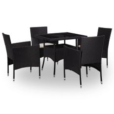 Mobilier à dîner d'extérieur 5 pcs Noir Résine tressée et verre 2