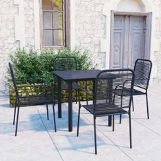 Mobilier à dîner d'extérieur 5 pcs Noir Verre et acier