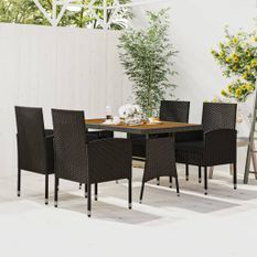 Mobilier à dîner d'extérieur 5 pcs Résine tressée Noir