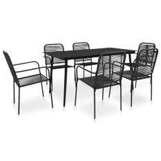 Mobilier à dîner d'extérieur 7 pcs Corde en coton et acier Noir 2