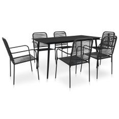 Mobilier à dîner d'extérieur 7 pcs Corde en coton et acier Noir