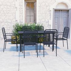 Mobilier à dîner d'extérieur 7 pcs Noir Verre et acier