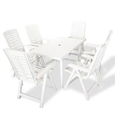 Mobilier à dîner d'extérieur 7 pcs Plastique Blanc