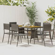 Mobilier à dîner d'extérieur 7 pcs Résine tressée Gris